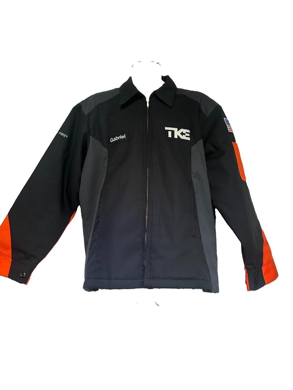 UniWear Men’s Size L TKE Work Jacket Black Gray Full Zip Hi Vis Industrial Coat
